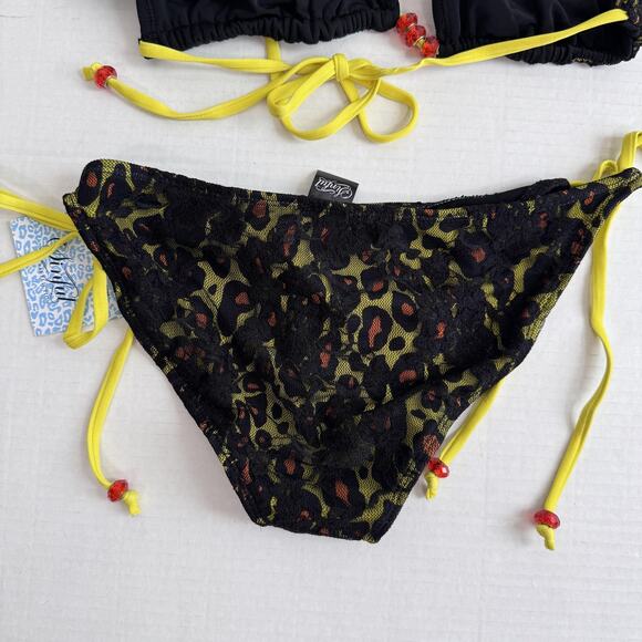 Sinful Affliction Y2K Bikini Womens Small Lace Leopard Triangle Two Piece NEW - Picture 8 of 9